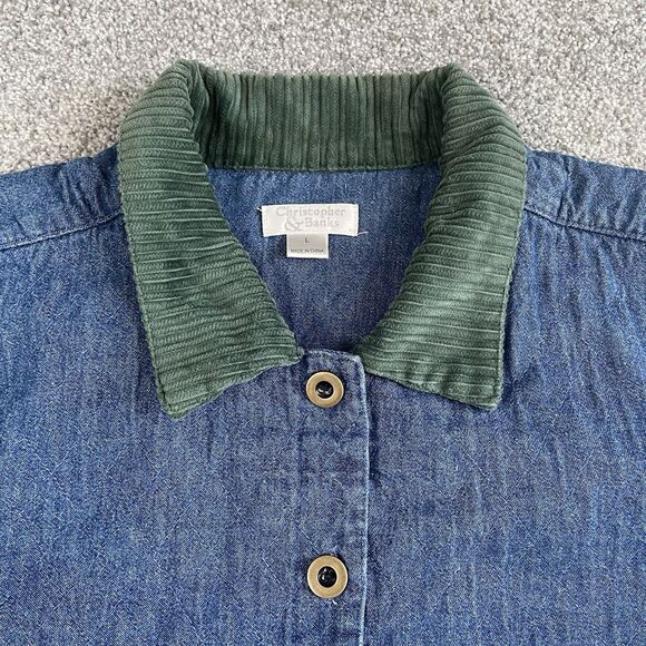 Christopher & Banks Christmas Denim Jacket Snowman Embroidered Size Large - Picture 5 of 13